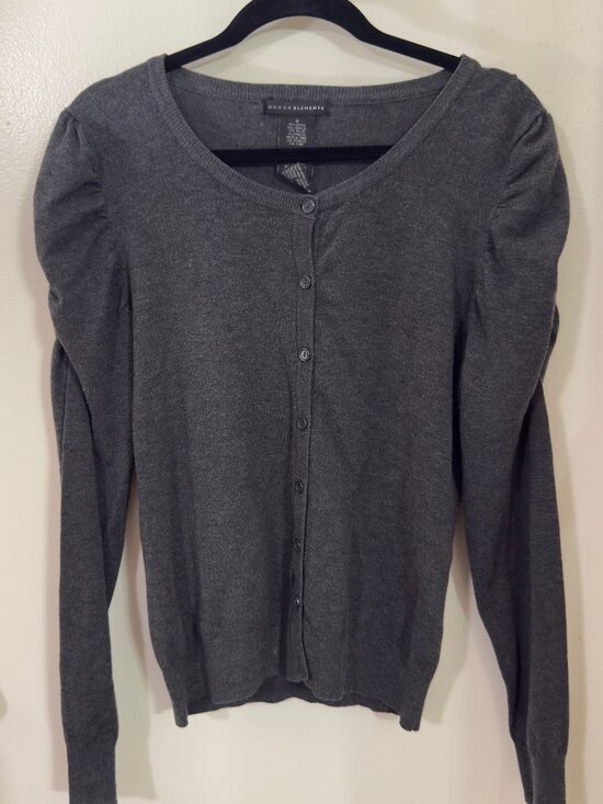 Grace Elements Tops - Grace Elements Button Cardigan Sweater Ruffle Shoulder Dark Heather Gray Women M